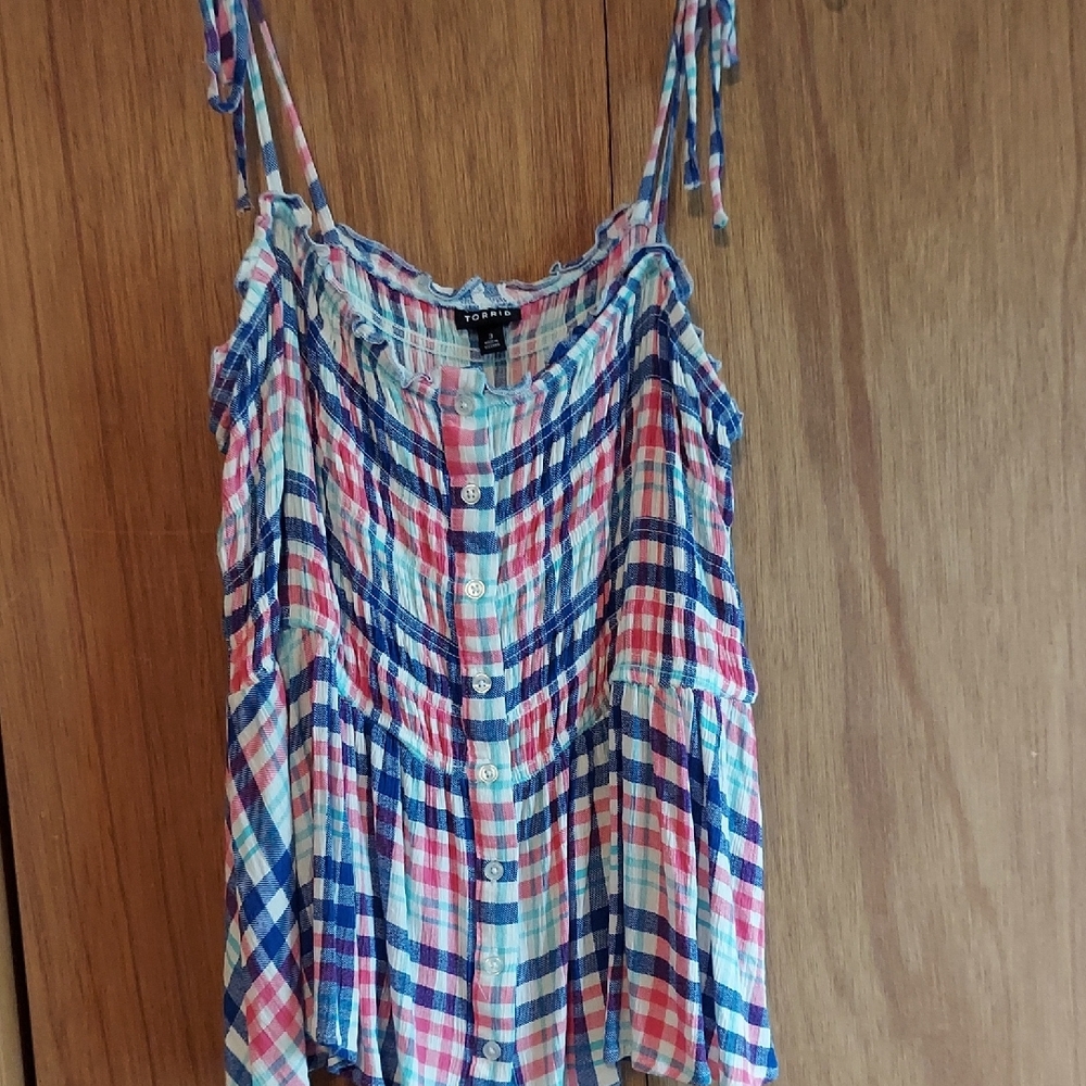 Torrid Multicolor Plaid Ruffle Blouse - Picture 2 of 7
